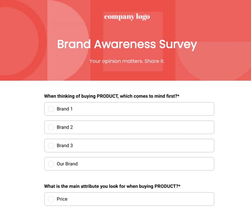 Brand awareness survey template