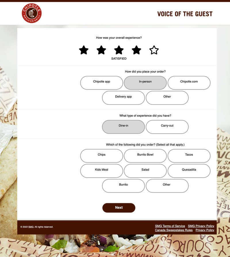 chipotle guest satisfaction survey