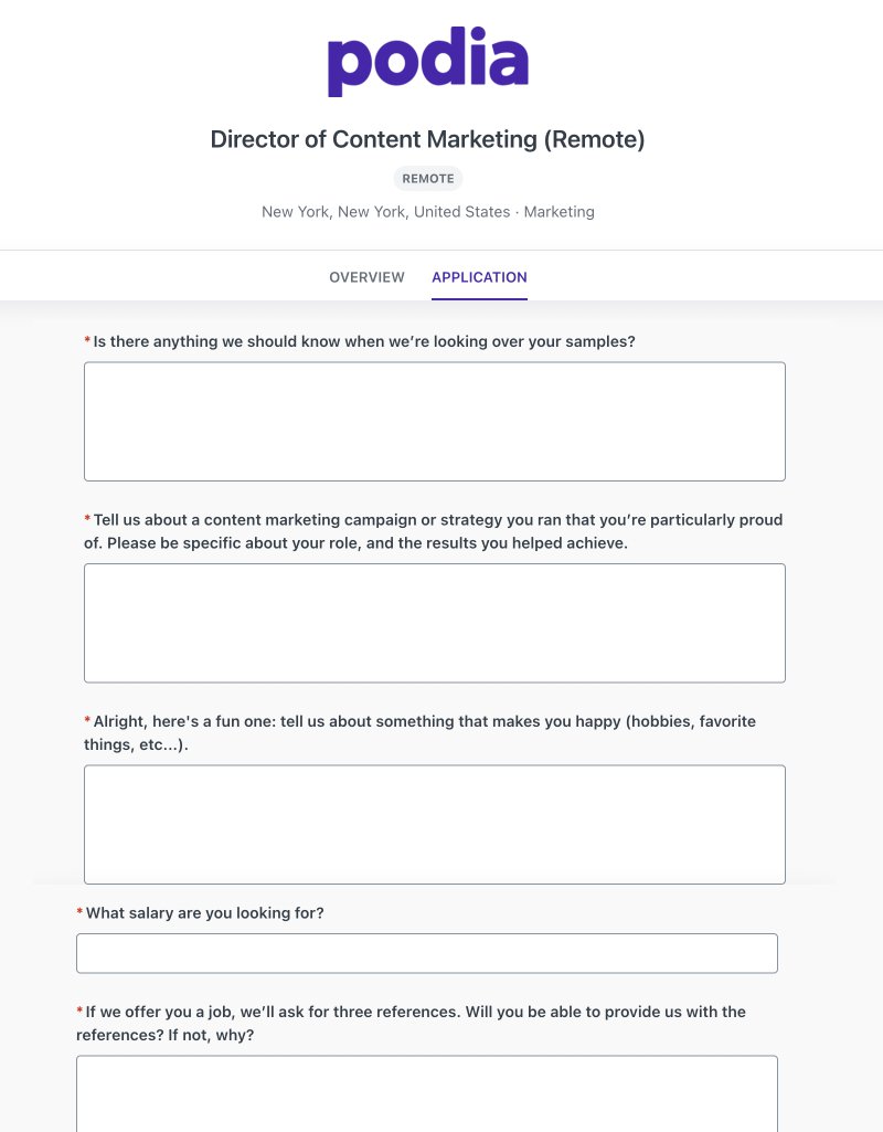 director of content marketing job form example