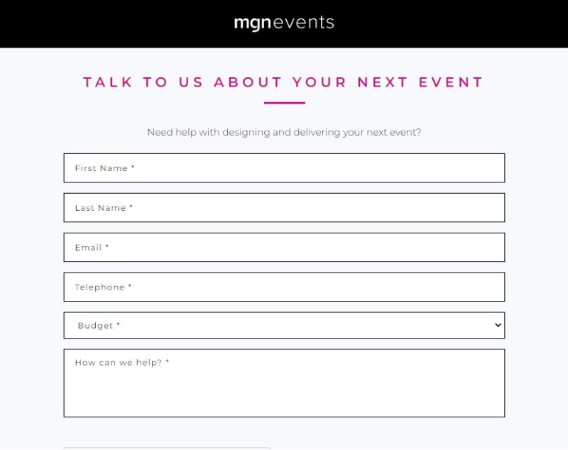 fill in form to request an event planing