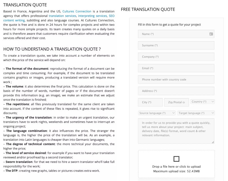 Request translation services quote