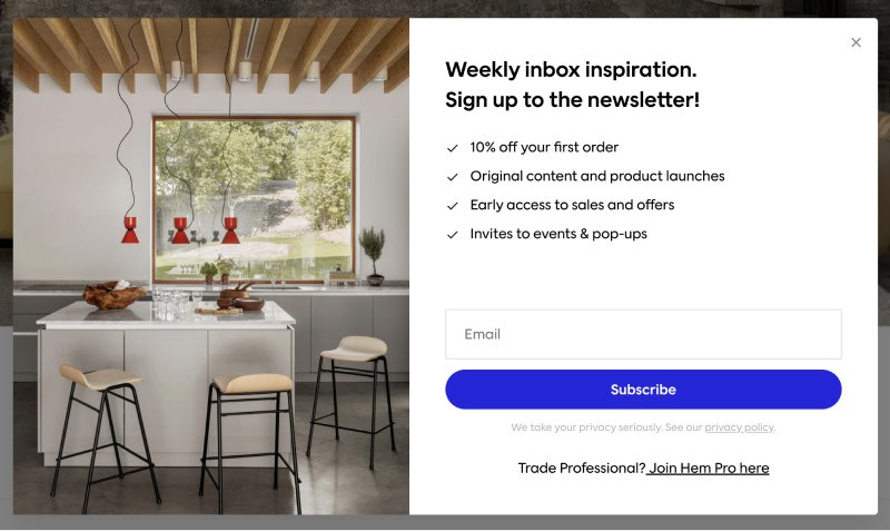 Newsletter popup example