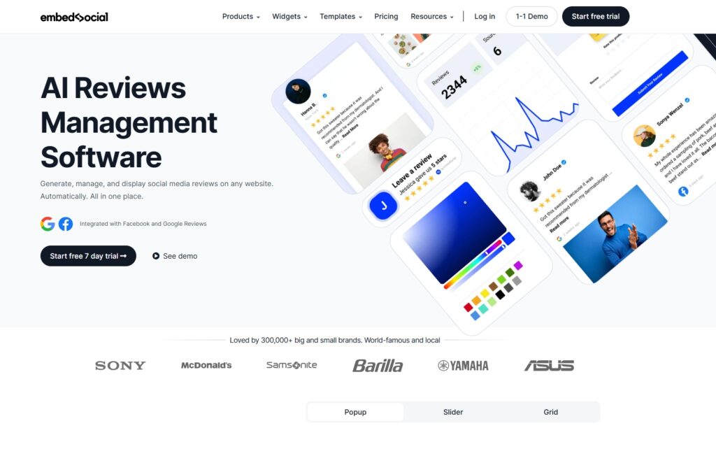 embedsocial reviews management platform landing page
