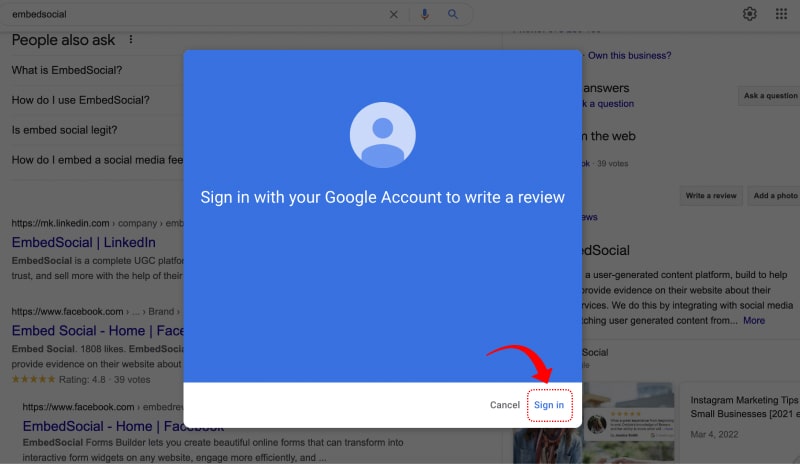 sign in to leave google review