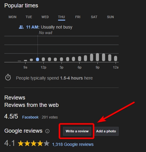 adding a google review via google search