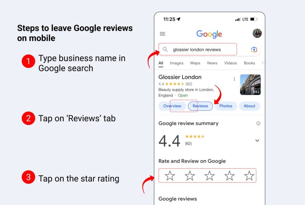 write a Google review on mobile phone