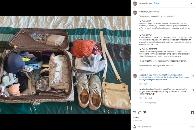 sneak peek into your packing routine as instagram post ideas