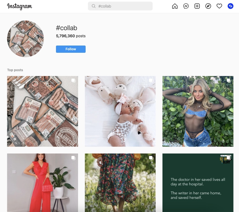 Instagram search for collaborations