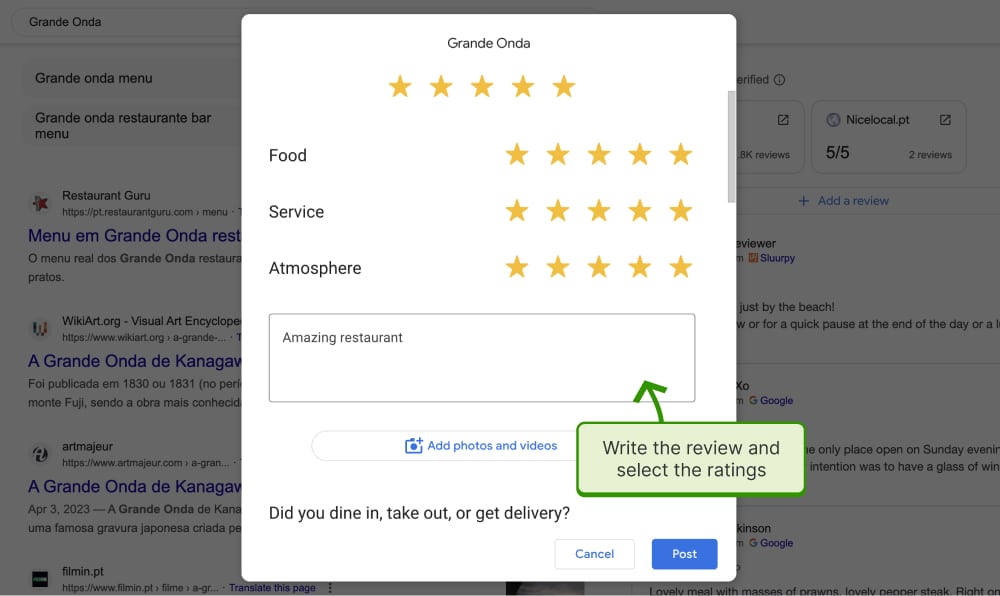 Google reviews form to write review