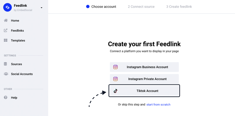 connect tiktok with feedlink link in bio tool