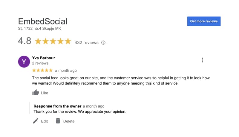 example of a Google review