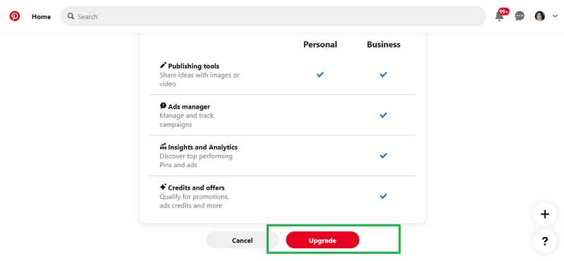 upgrade to pinterest business account