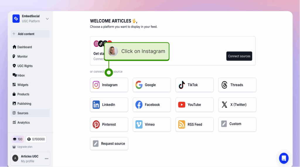 adding instagram as a source in embedsocial