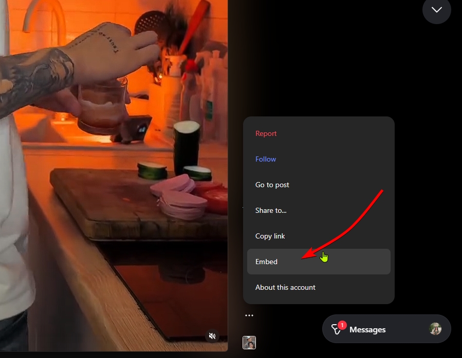 copying the embeddable instagram reel code