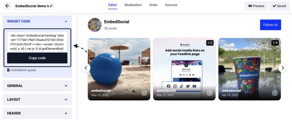 code to embed Instagram feed