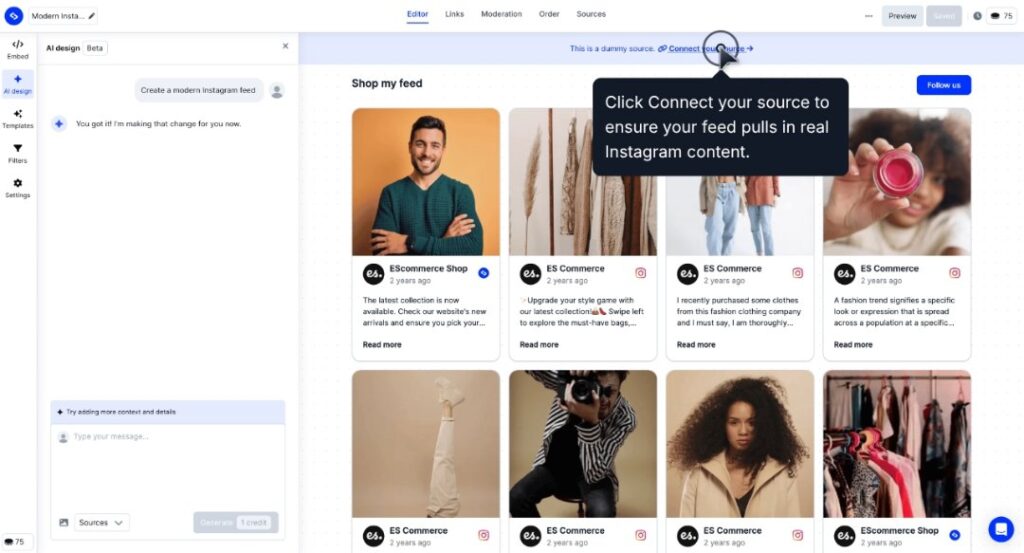 connect your instagram source