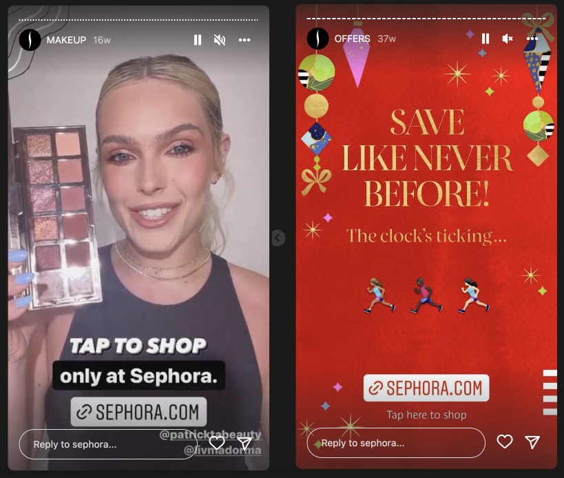 Examples of Instagram stories shop links