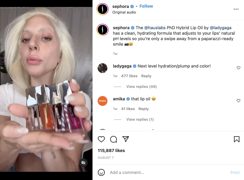 post by Lady Gaga as Instagram influencer 