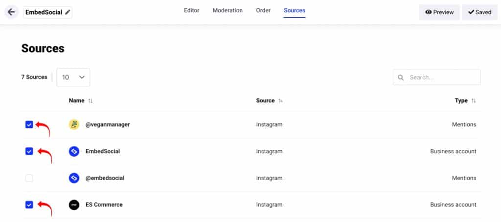 add multiple sources in Instagram feed