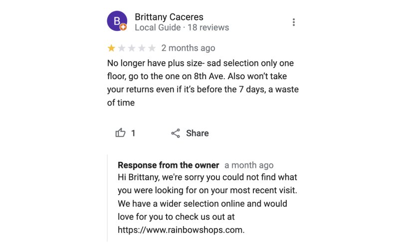 negative review response from a shop owner