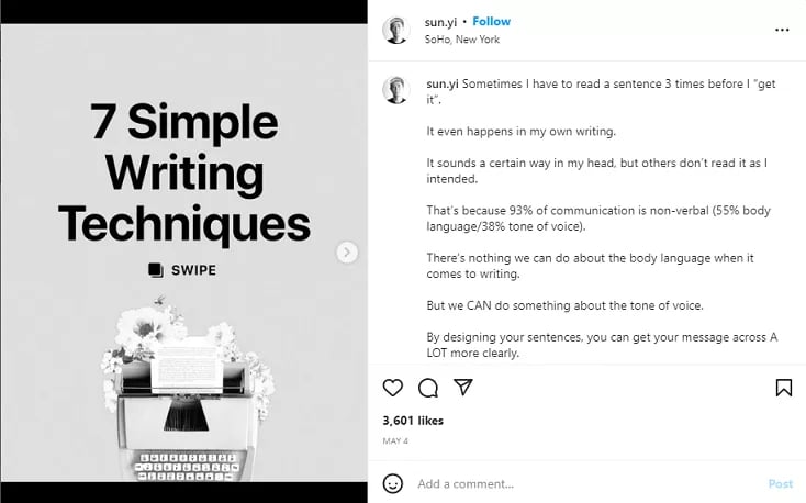 Instagram writing business