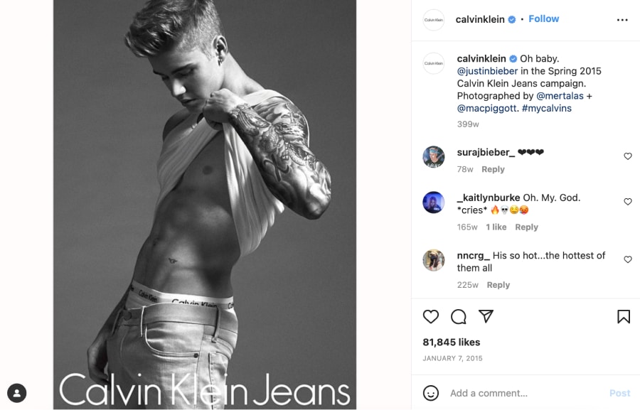 Calvin Klein most successful hashtag campaign example on Instagram