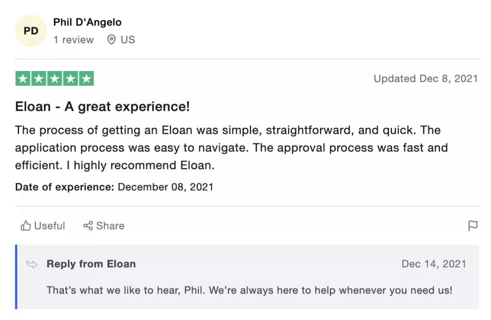 customer review on Trustpilot