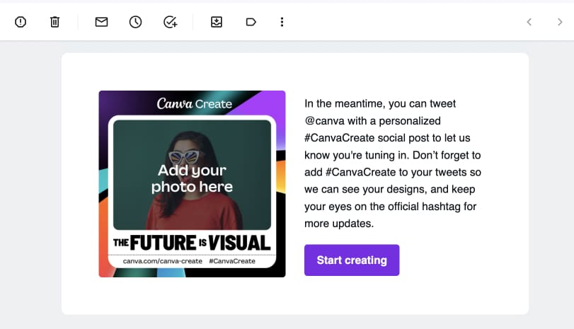 Canva promoting a hashtag contest via email newsletter  