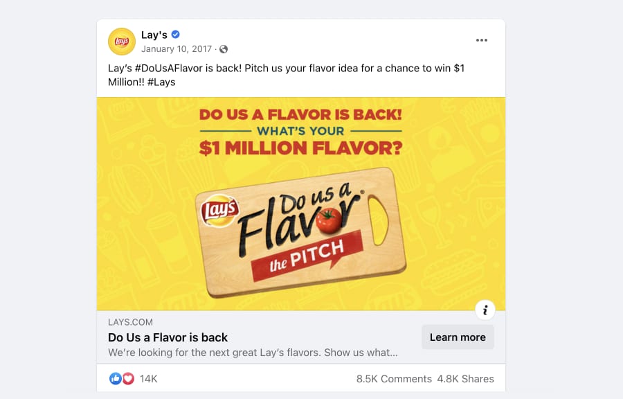 Lay's hashtag campaign Do us a flavor