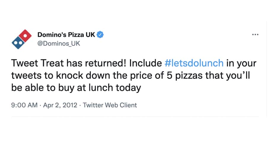Hashtag example from Domino's pizza