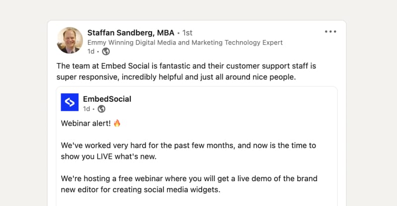 ugc review example about embedsocial