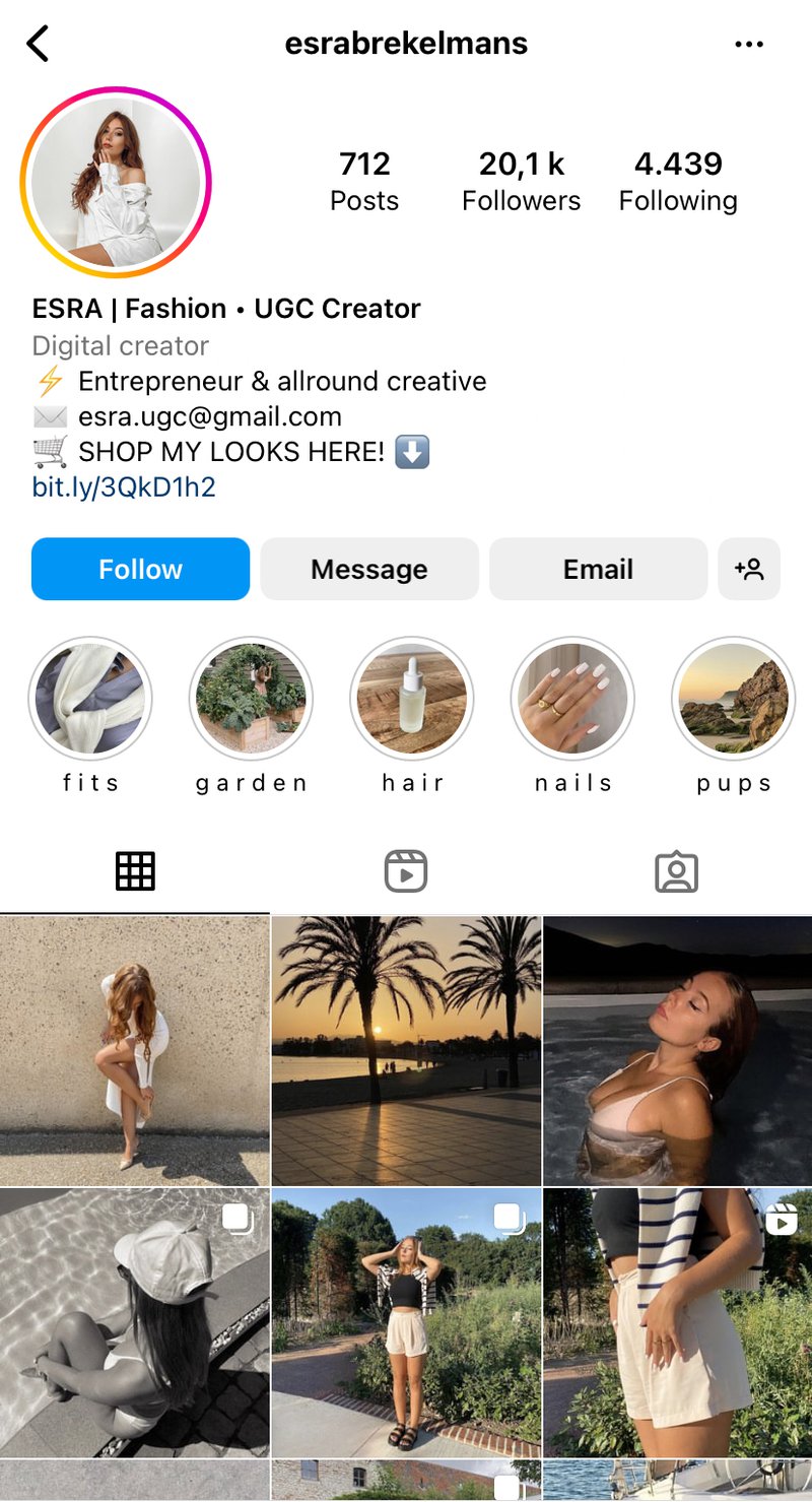 Estra's UGC Creator Instagram profile