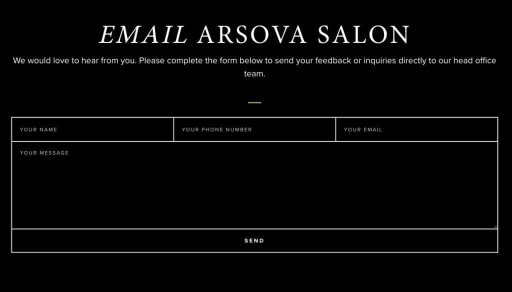 contact us form for beauty salon