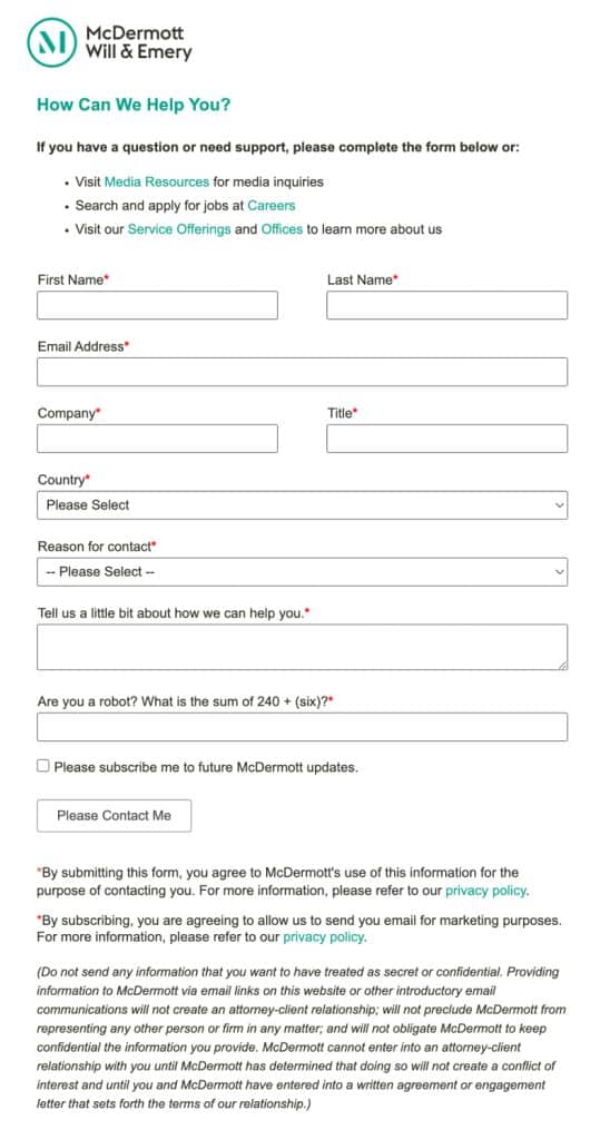 contact form for a lawyer