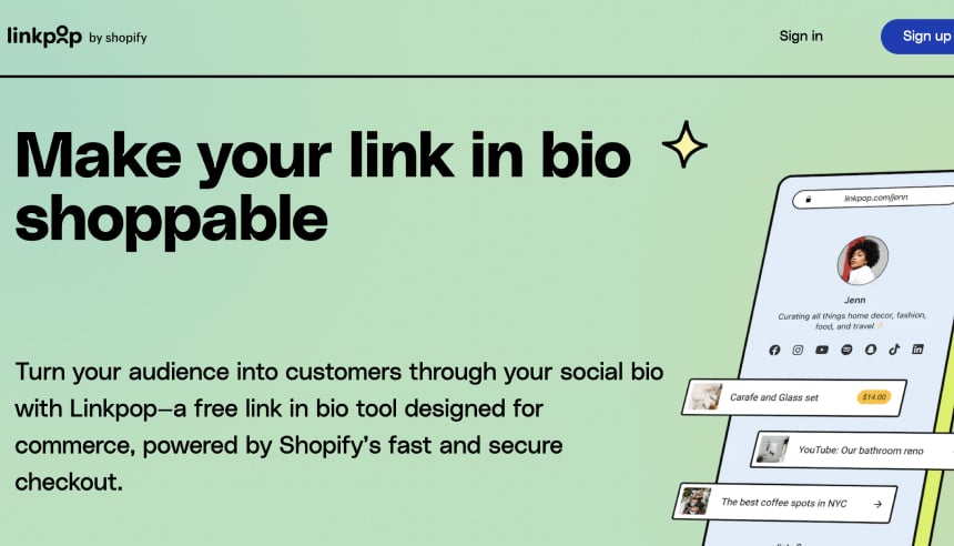LinkPop link in bio tool by Shopify