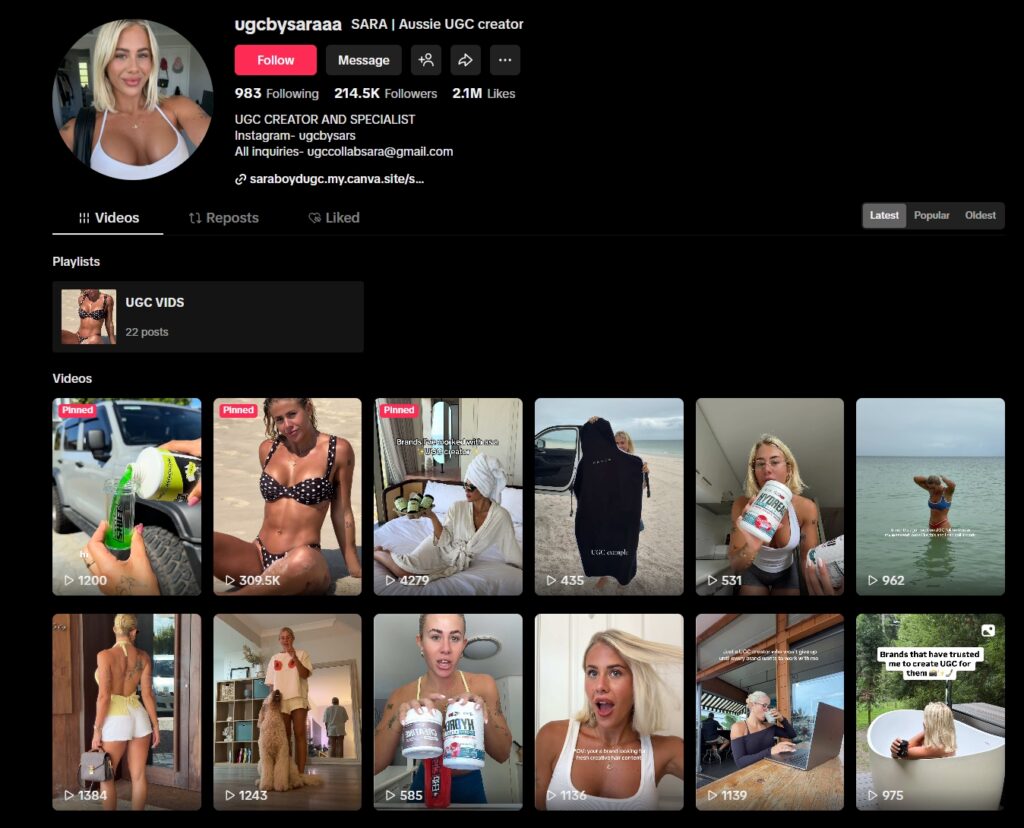 ugcbysaraaa tiktok profile