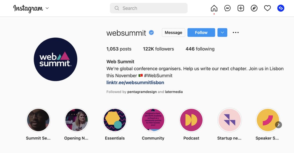 Instagram Highlights example for Web Summit
