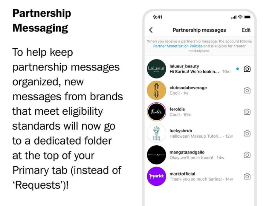 partnership messaging on Instagram