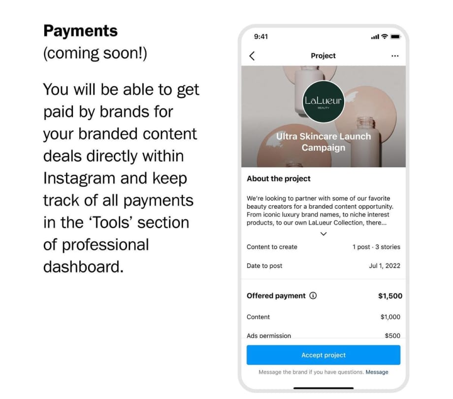 creators accept payments in Instagram