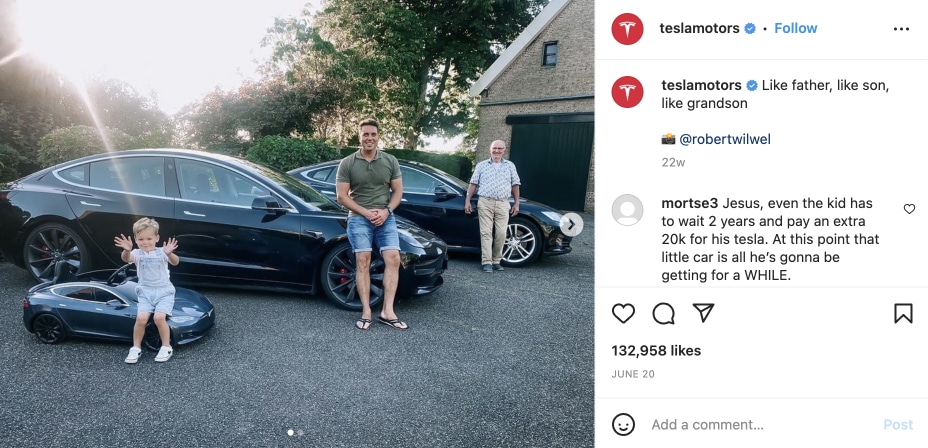 customer post for Tesla on Instagram