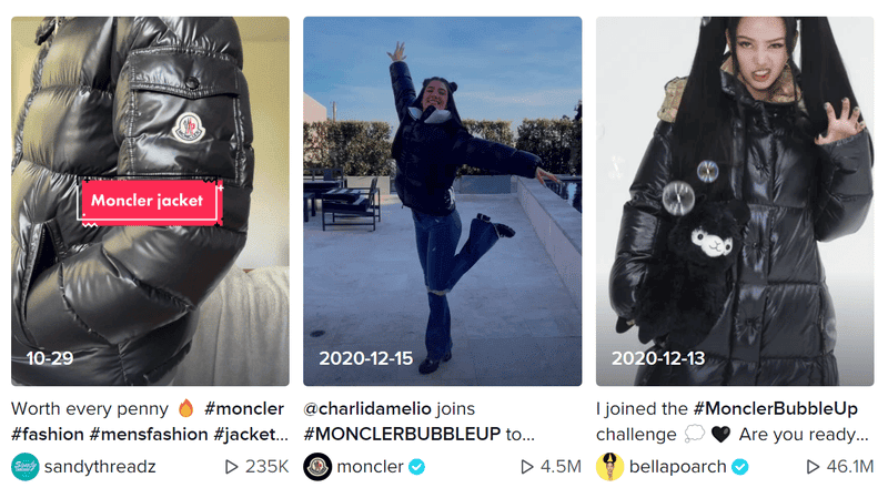 Moncler's TikTok UGC campaign #MonclerBubbleUp