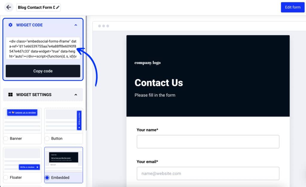 embed contact form