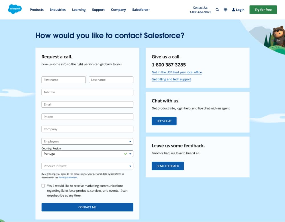 saas contact page