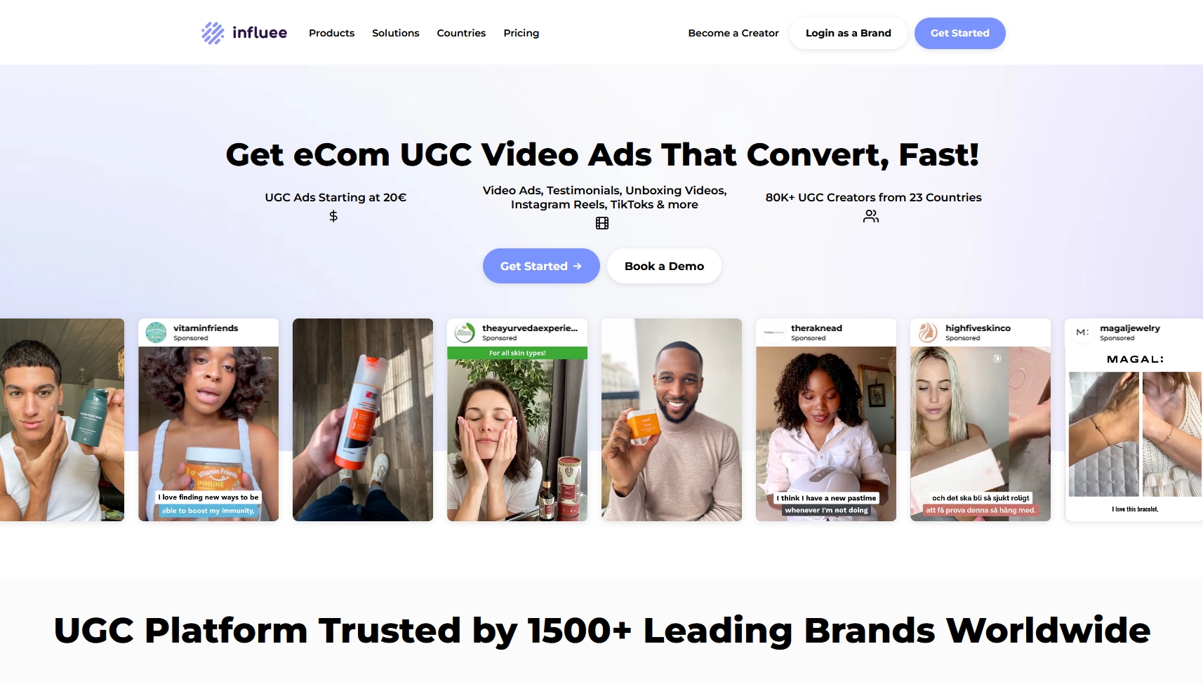 influee landing page