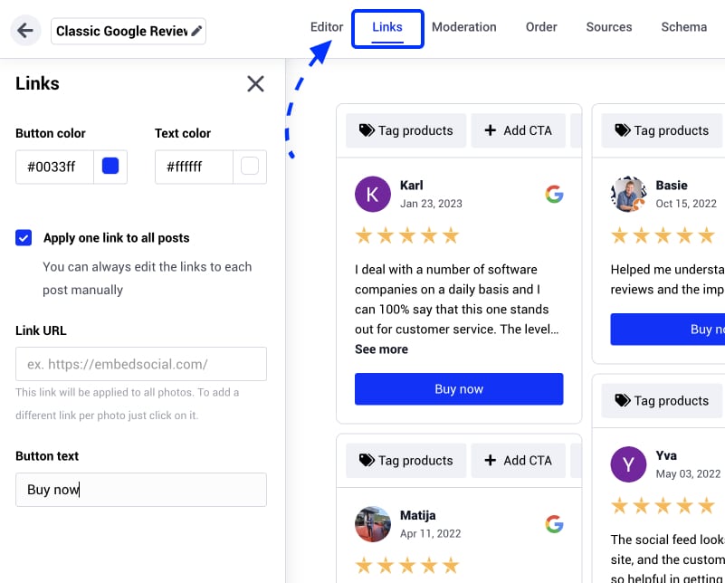 Add buy buttons on Google reviews widget