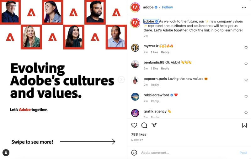 Employee stories Adobe instagram carousel example