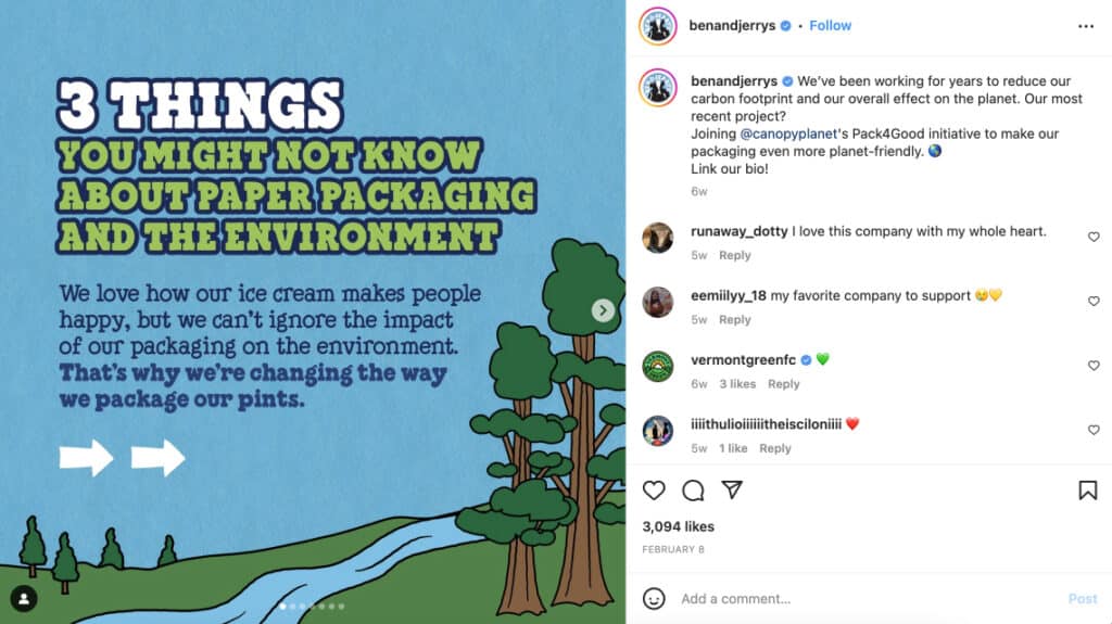 Instagram carousel posts by Ben and Jerry's