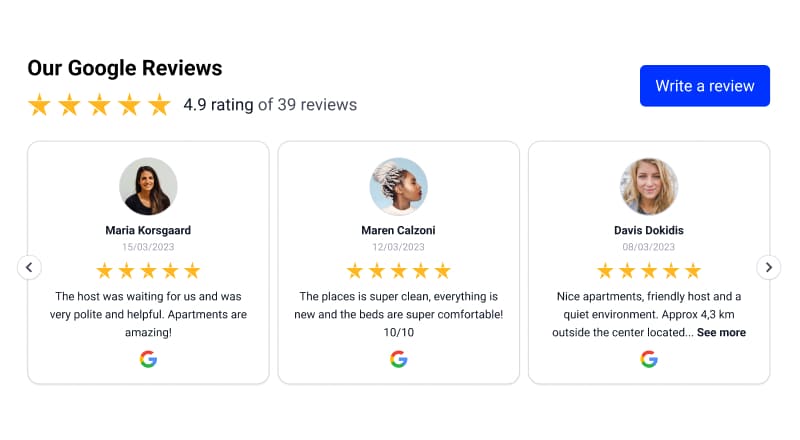 Template with central aligned cards for Google reviews widget