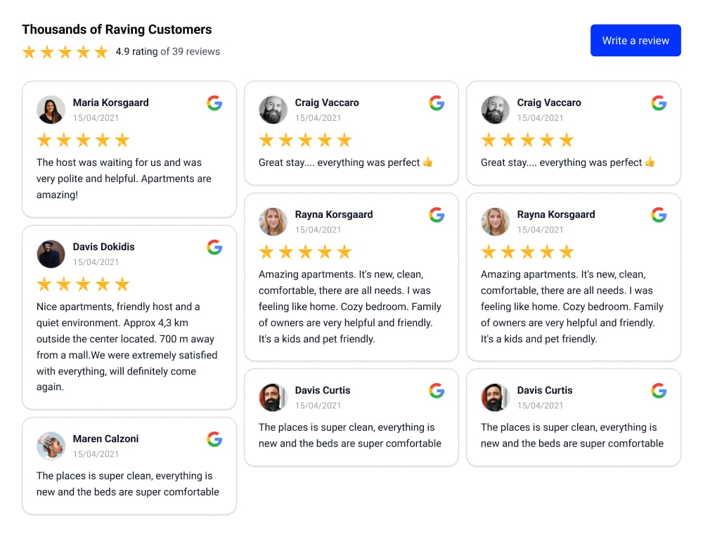 Classic Google reviews widget