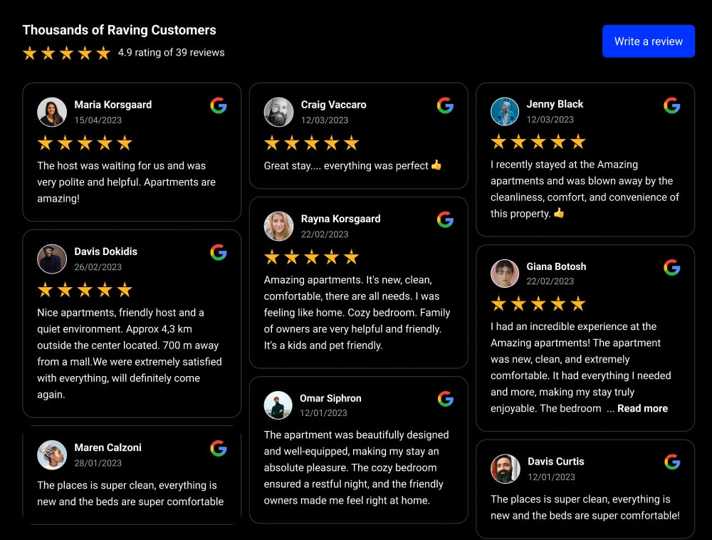 Dark template for google reviews grid widget